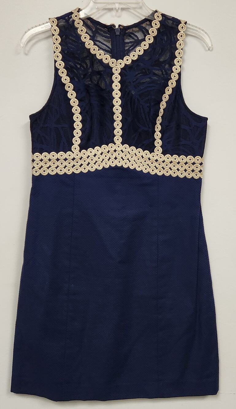 Lilly Pulitzer Leigh Navy Blue w Gold Lace Trim- Size 6
